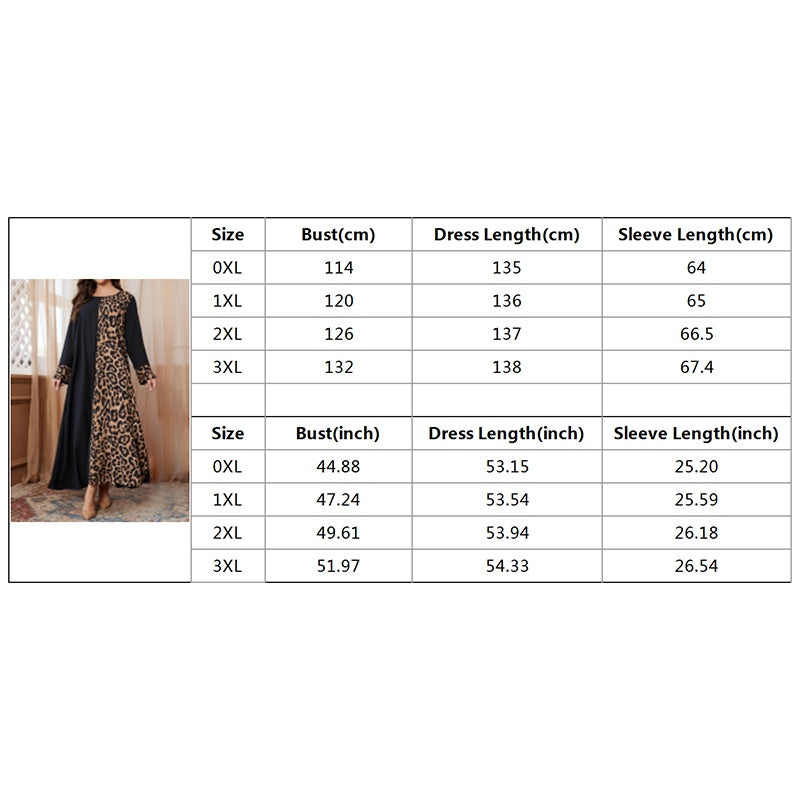 Women's Leopard Print Maxi Dress Color Block Long Sleeve Dress Casual Summer