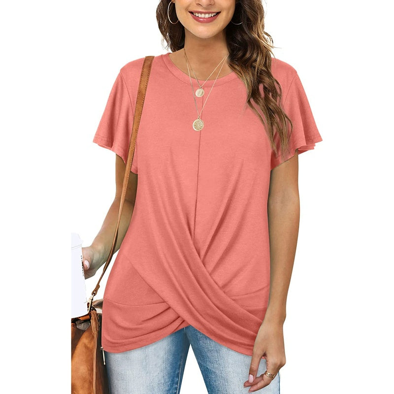 Women's Plus Size Twist Front T Shirt Casual Short Sleeve Round Neck Tunic Tops