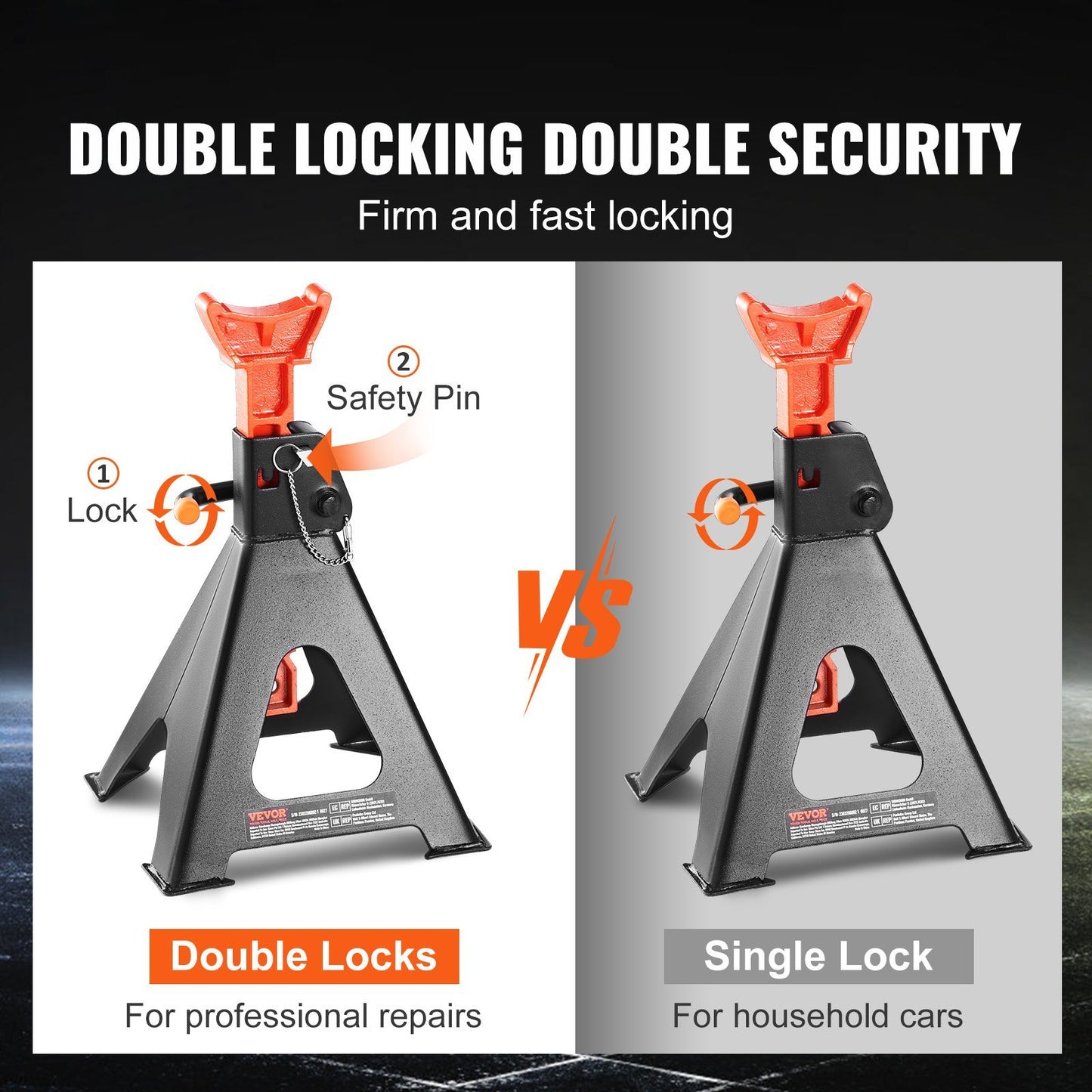 VEVOR Jack Stands, 6 Ton 13,000 Lbs Capacity Car Jack Stands Double Locking, 14.2 -23 Inch Adjustable Height, For Lifting SUV, Pickup Truck, Car And UTV ATV, Red, 1 Pair
