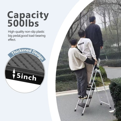 White Four-step Ladder, Light Folding Four-step Stool, Wide Anti-skid Pedal And Safety Handle, Strong Steel Ladder, Multi-purpose Ladder, Applicable To Family, Kitchen, Office Elevator