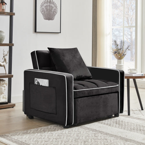 Three-in One Sofa Bed Chair Folding Sofa Bed Adjustable Back Into A Sofa Recliner Single Bed Modern Chair Bed Berth Black