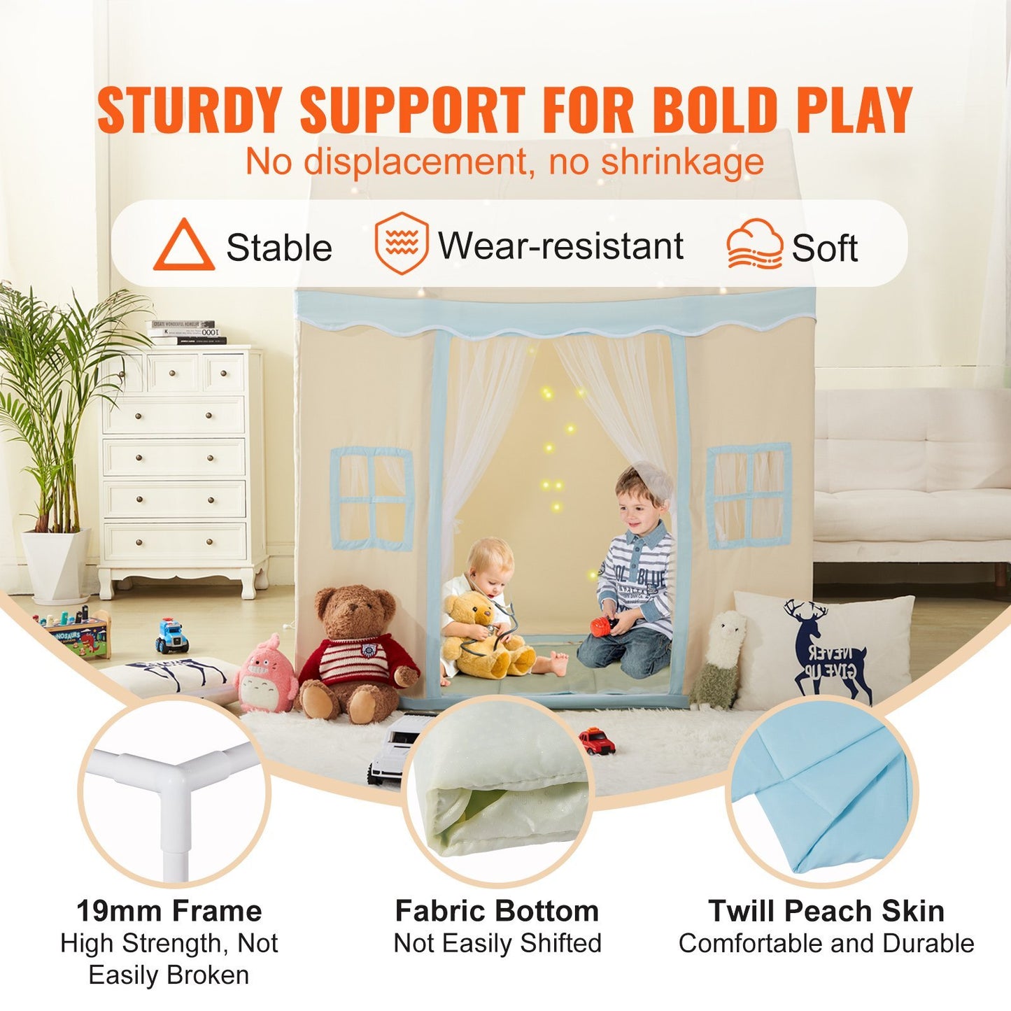 VEVOR Kids Play Tent, Kids Tent For Kids 1-5 Years Old, Toddler Tent With Mat And Tent Lamp, Tent For Kids With Windows For Indoor And Outdoor, Play House Castle Tent For Boys And Girls, Beige
