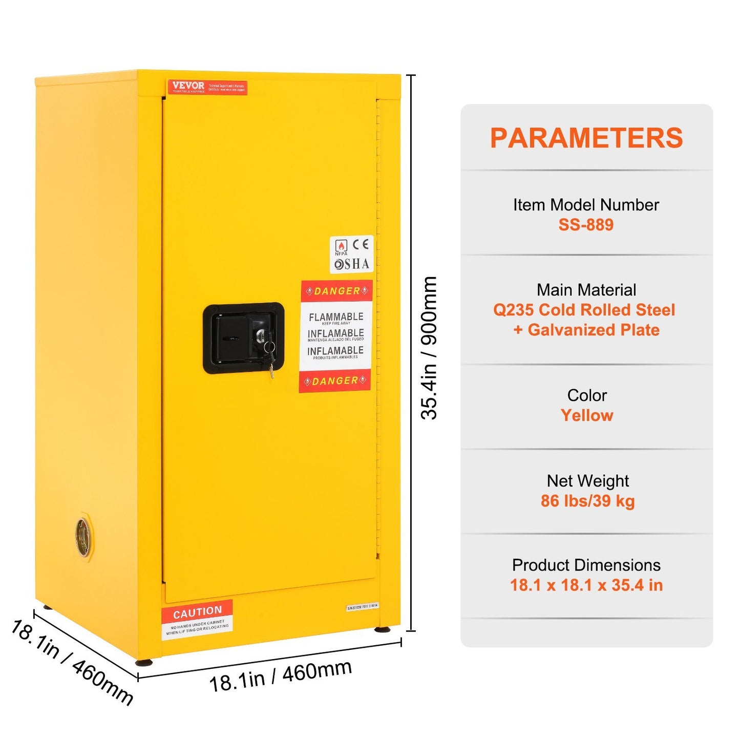 VEVOR Flammable Cabinet , Galvanized Steel Safety Cabinet, Adjustable Shelf Flammable Storage Cabinet, For Commercial Industrial And Home Use