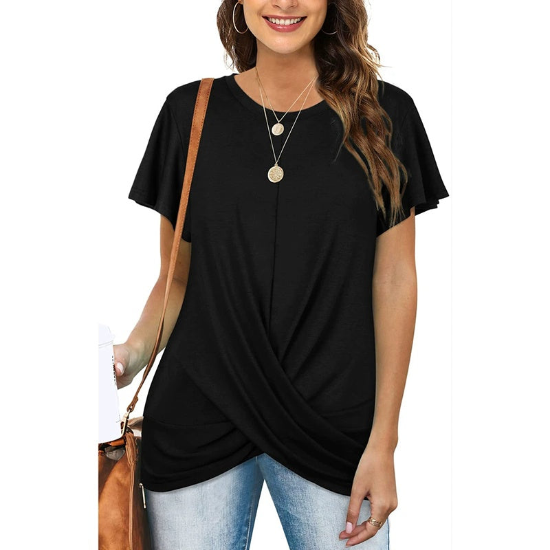 Women's Plus Size Twist Front T Shirt Casual Short Sleeve Round Neck Tunic Tops