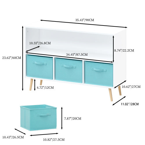 Fiberboard Children's Bookshelf With Foldable Fabric Drawers