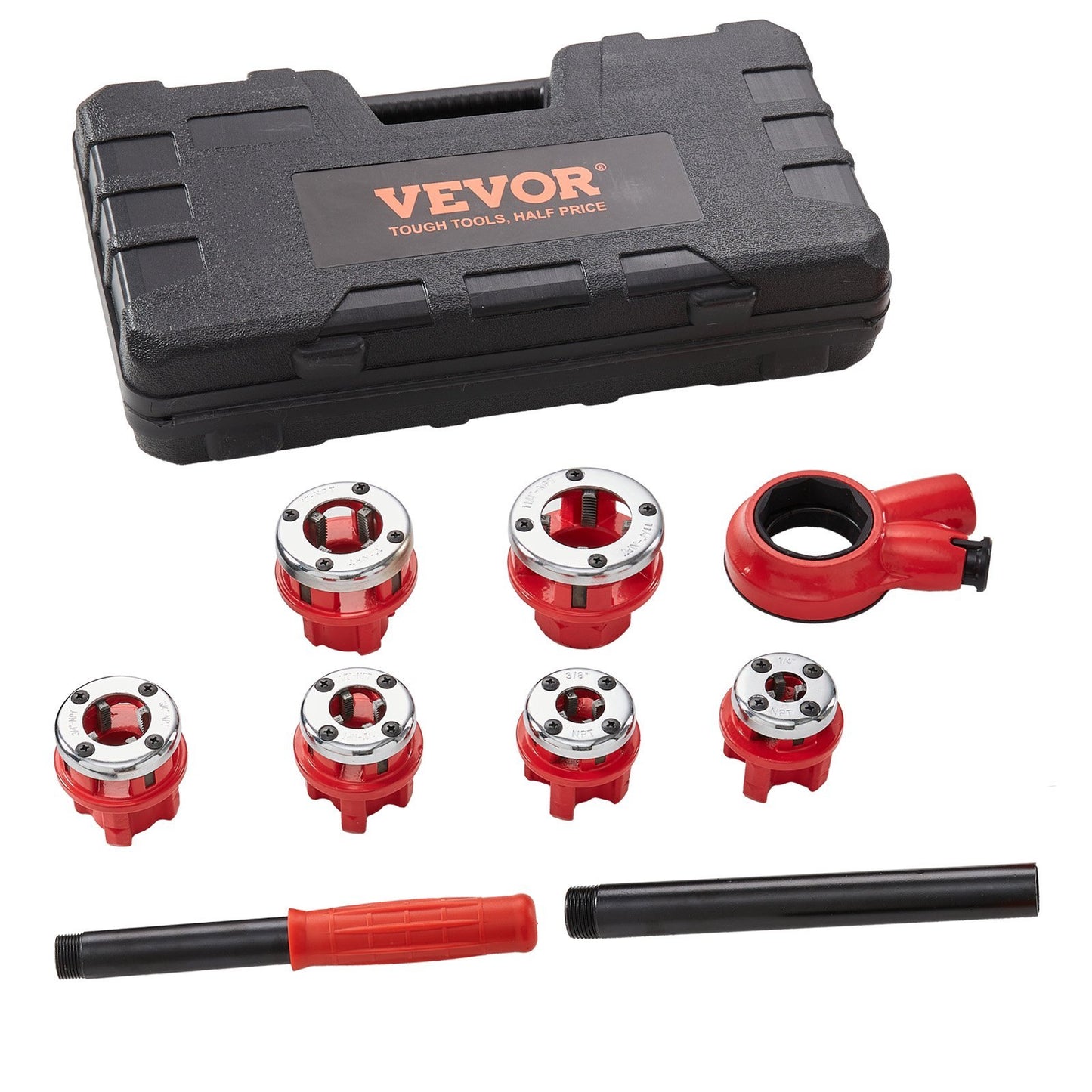 VEVOR Ratchet Pipe Threader Kit, Manual Ratcheting Pipe Threader, Portable Pipe Threading Tool Set With 6PCS NPT Dies, Storage Case For Galvanized Aluminum Iron Copper Pipes