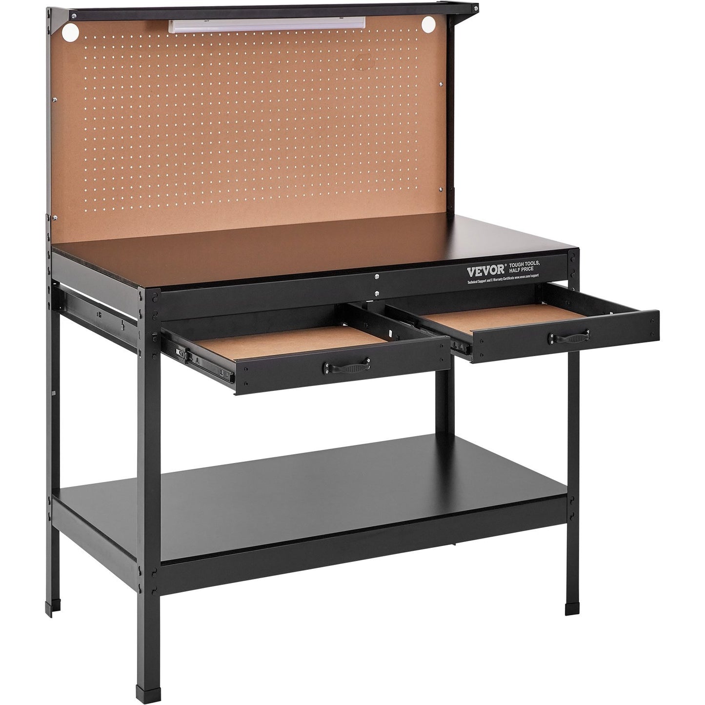 VEVOR Workbench A3 Steel Work Bench For Garage Max. 1500W Heavy Duty Workbench 220lbs Weight Capacity Bench Top Thickness Hardwood Workbench 1.5m Cable 4xAC Outlets 2xUSBPorts 30xHooks