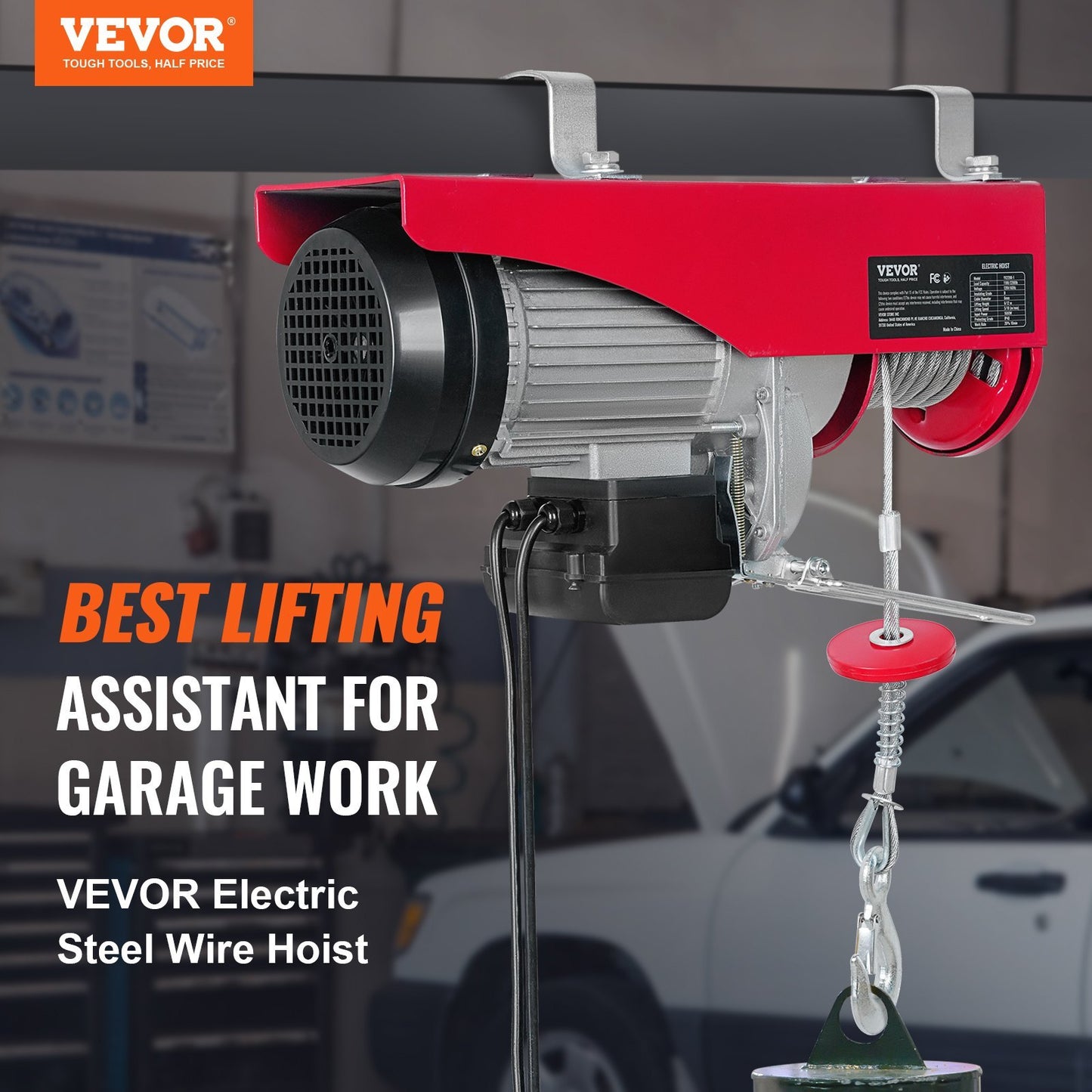 VEVOR 2200 Lbs Attic Lift, 1600W 110V Electric Hoist With 14ft Wired Remote Control, 40ft Single Cable Lifting Height & Pure Copper Motor, For Garage Warehouse Factory