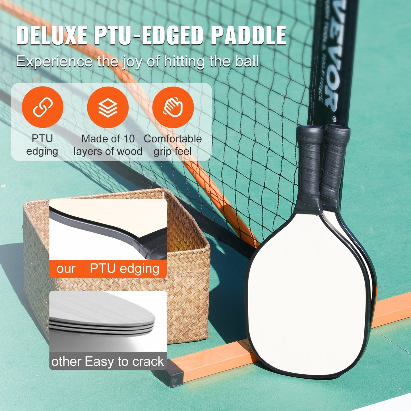 VEVOR Pickleball Net Set, 22FT Regulation Size Portable Pickleball System With Carrying Bag & Balls & Paddles, Weather Resistant Steady Metal Frame & Strong PE Net, For Outdoor BackyardDriveway