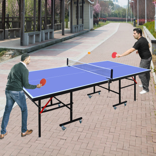 8ft Mid-Size Table Tennis Table Foldable & Portable Ping Pong Table Set For Indoor Games With Net, 2 Table Tennis Paddles And 3 Balls