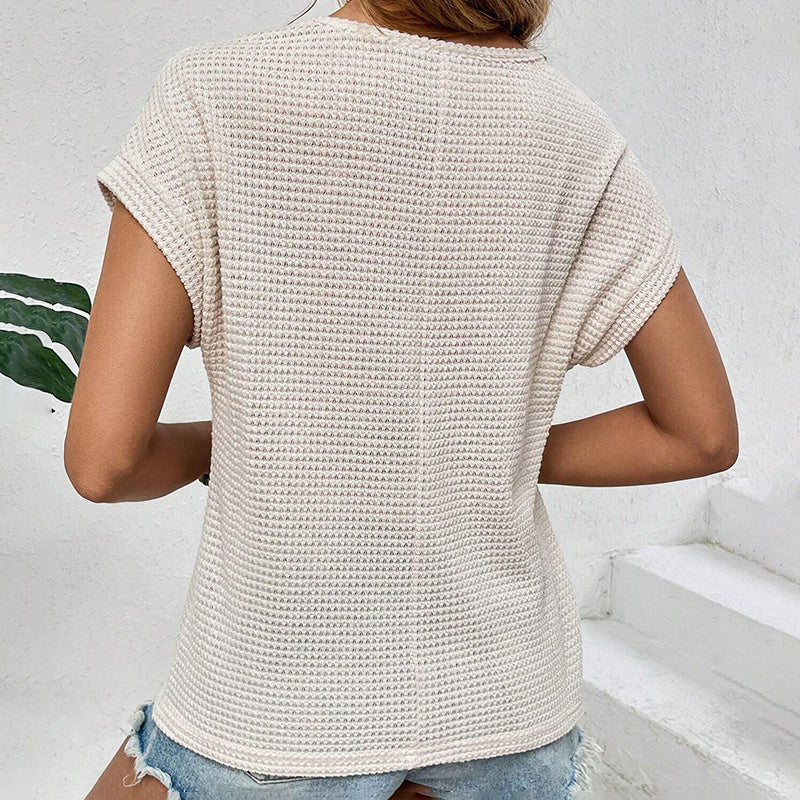 Summer Dressy Casual Short Sleeve Lace Crewneck T Shirt Hollow Out Loose Blouses