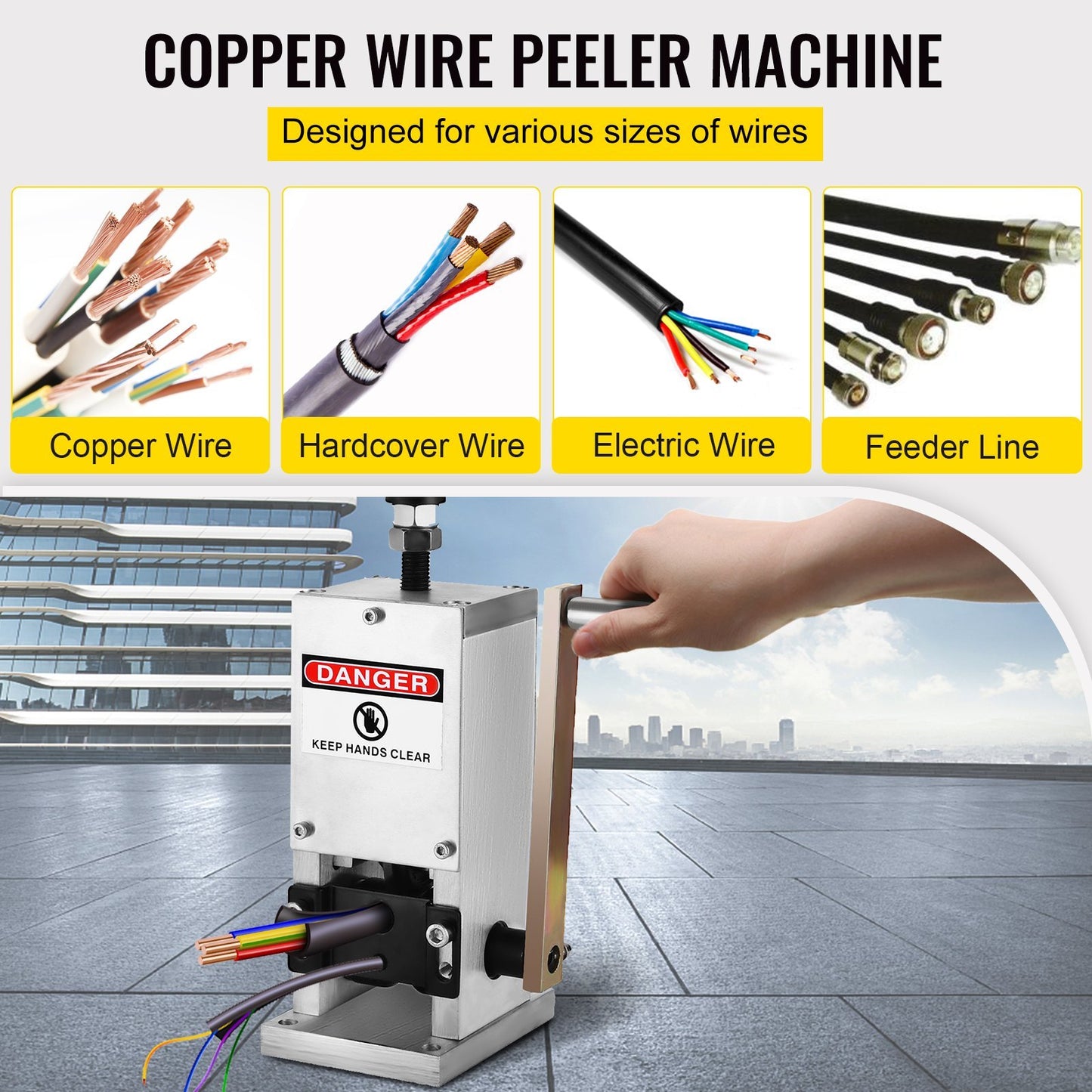 VEVOR Manual Wire Stripping Machine 0.06-0.98 Inches, Wire Stripper Machine With Hand Crank Portable, Wire Stripping Tool Aluminum Construction,for Scrap Copper Recycling