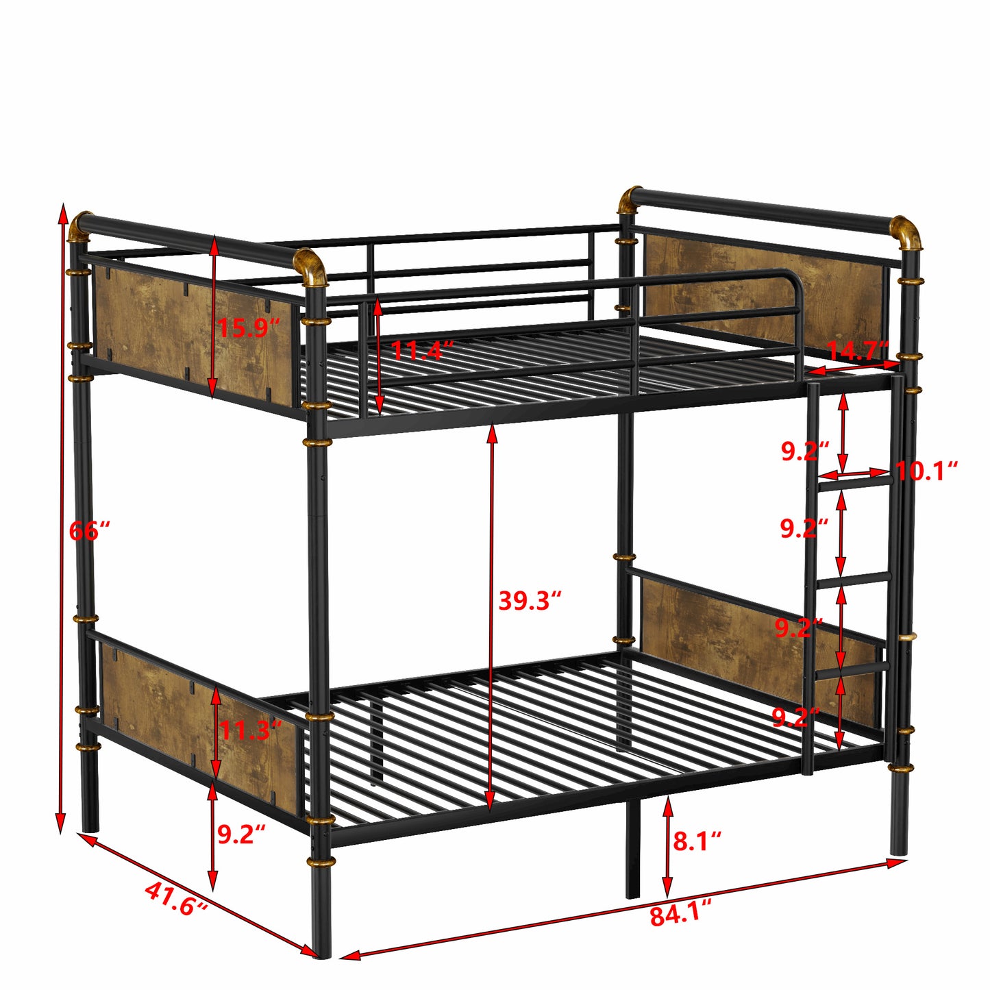 Double Bed Plus Double Bed Plus Metal Bunk Bed, Industrial Grade Detachable Bunk Bed With Safety Railing, Suitable For Teenagers, Black