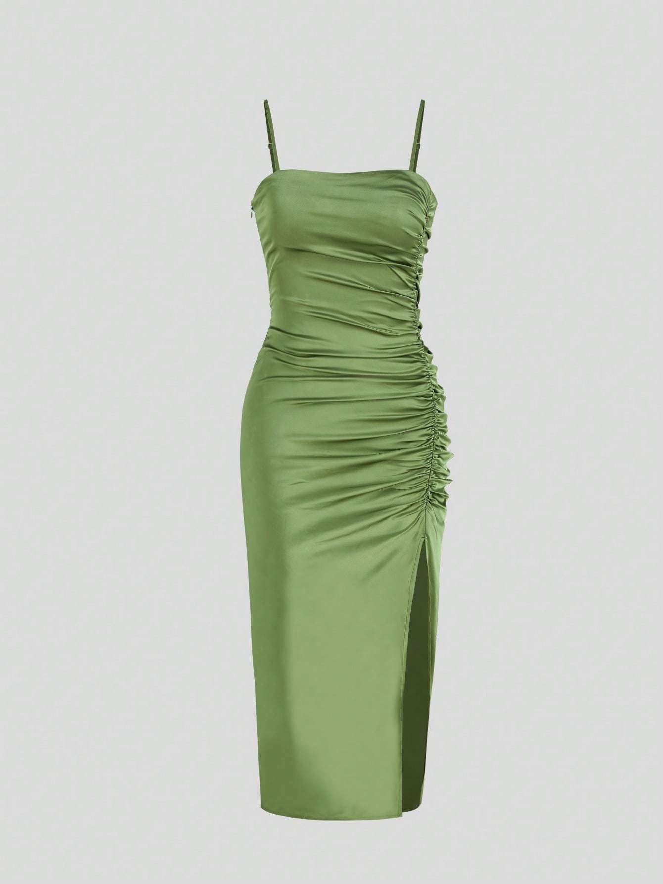 Solid Color Bodycon Slit Cami Dress