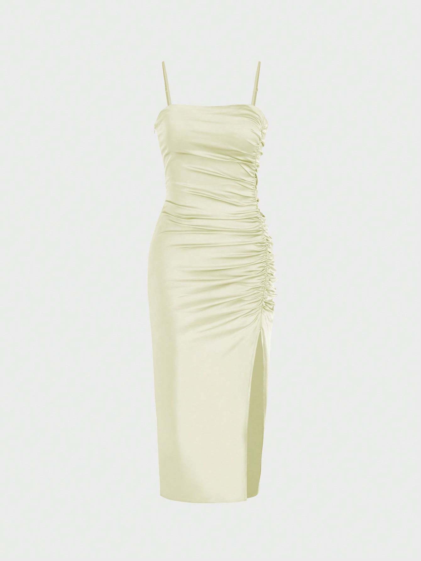 Solid Color Bodycon Slit Cami Dress