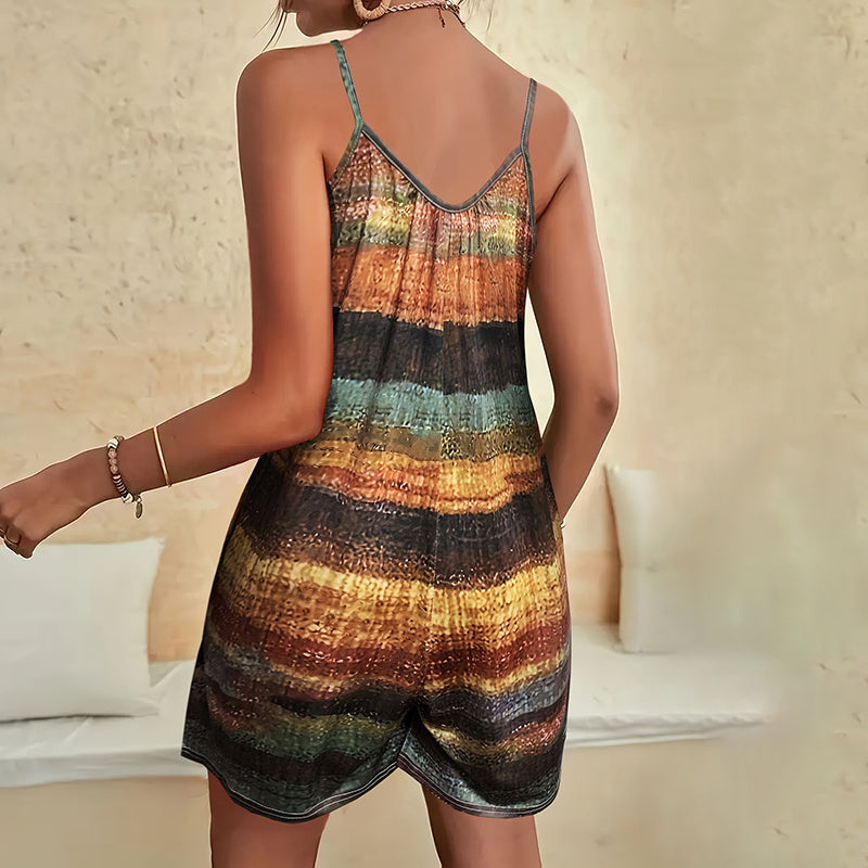 Summer Casual Print Sleeveless Rompers Loose Spaghetti Strap Shorts Jumpsuit