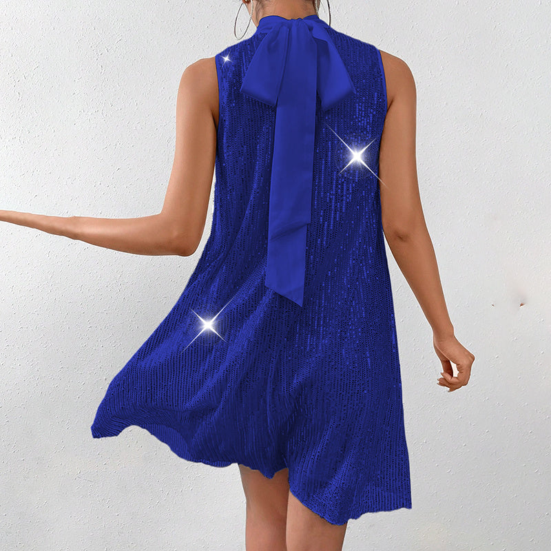 Women's Sparkly Sequin Sleeveless Mock Neck Dress Glittery Dress