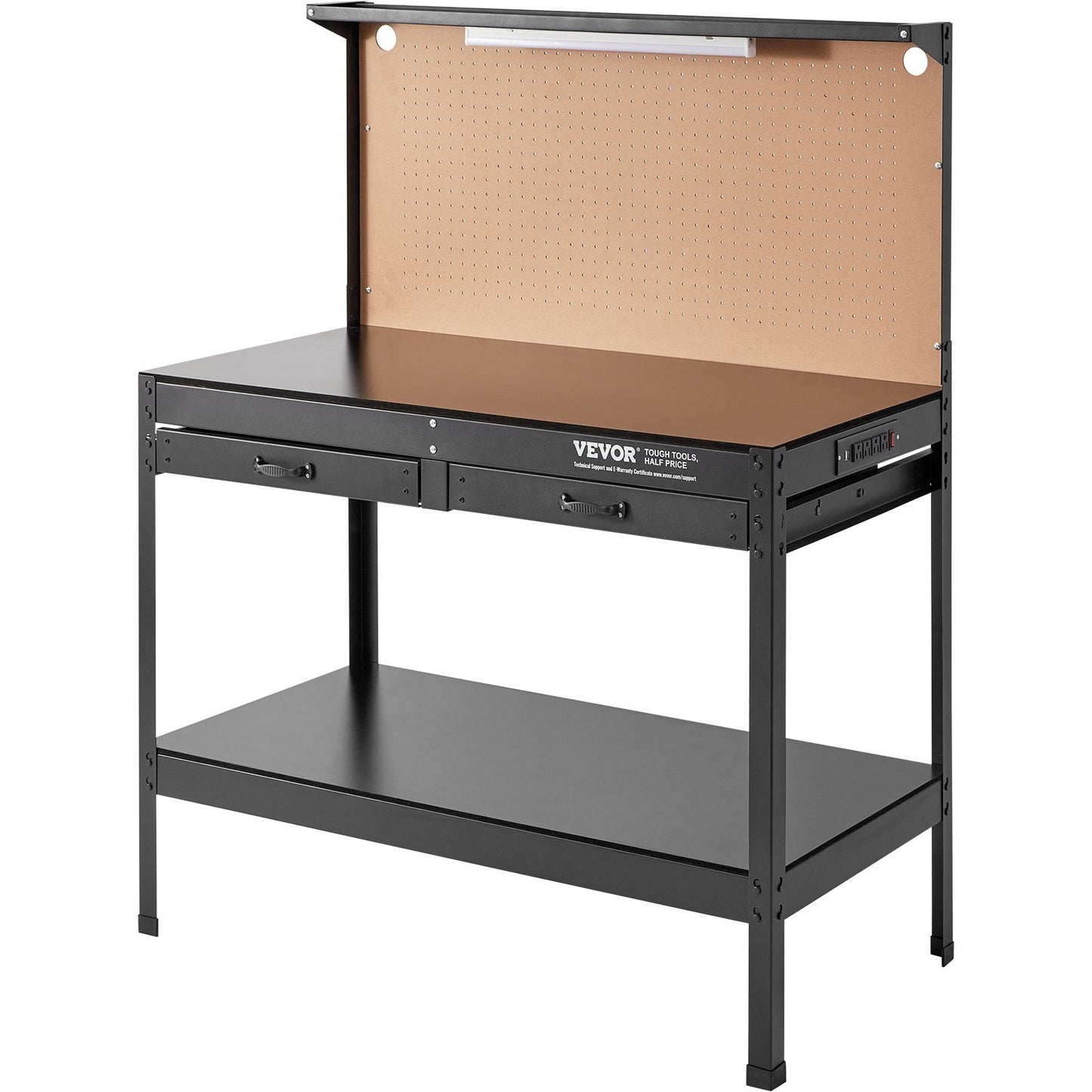 VEVOR Workbench A3 Steel Work Bench For Garage Max. 1500W Heavy Duty Workbench 220lbs Weight Capacity Bench Top Thickness Hardwood Workbench 1.5m Cable 4xAC Outlets 2xUSBPorts 30xHooks