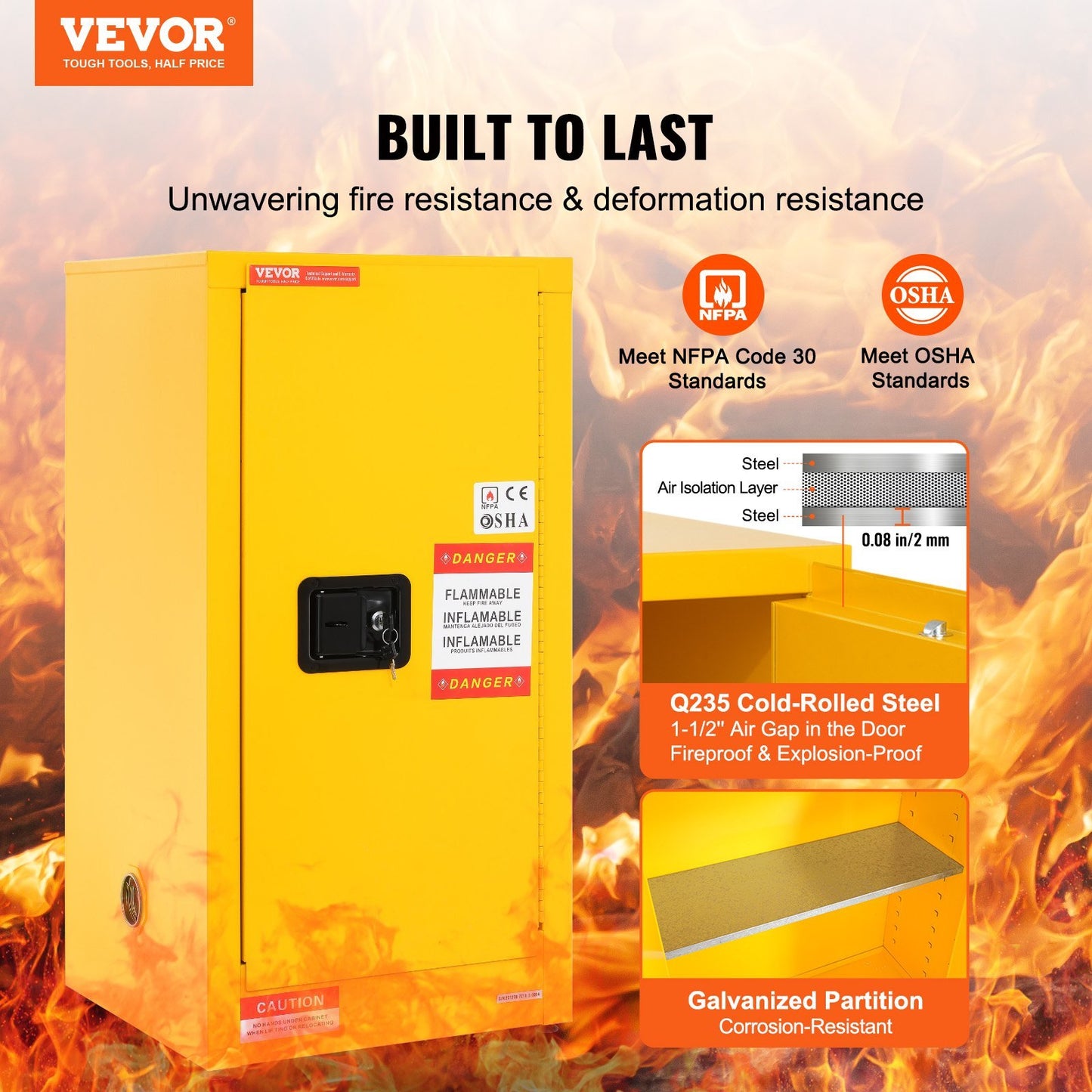 VEVOR Flammable Cabinet , Galvanized Steel Safety Cabinet, Adjustable Shelf Flammable Storage Cabinet, For Commercial Industrial And Home Use