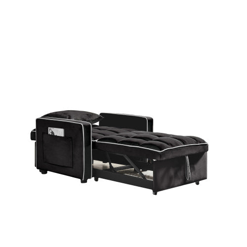 Three-in One Sofa Bed Chair Folding Sofa Bed Adjustable Back Into A Sofa Recliner Single Bed Modern Chair Bed Berth Black