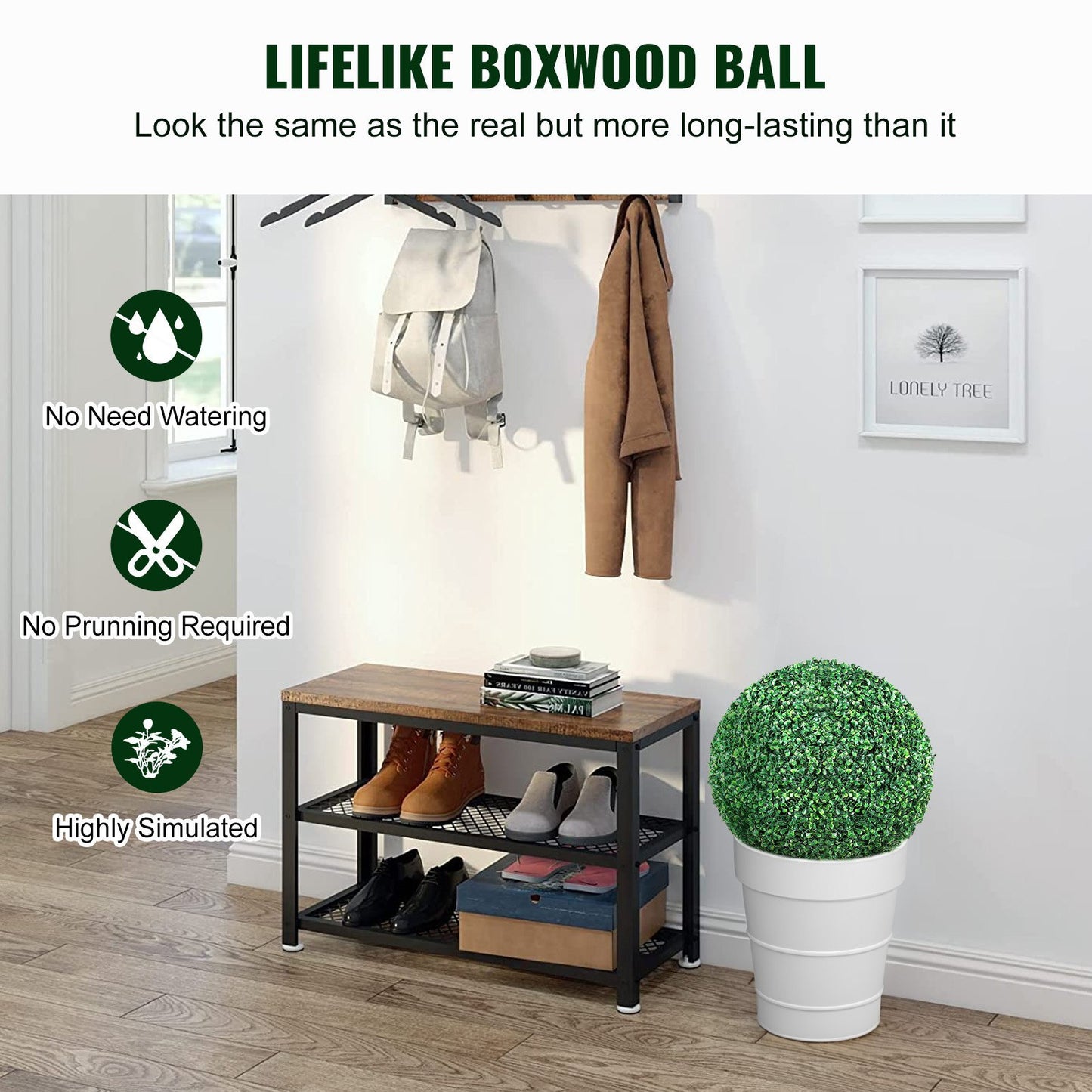 VEVOR Artificial Topiaries Boxwood Trees, 20Tall 2 Pieces , Ball Shape Faux Topiaries Plant, All Year Green Feaux Plant Decorative Balls For Backyard, Balcony,Garden, Wedding And Home