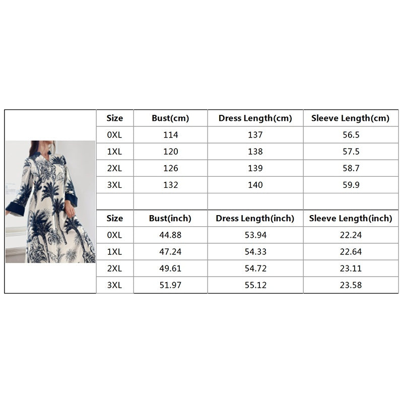Women's Plus Size Elegant Floral Ink Painting Casual Tunic Dress Notched V Neck Long Sleeve Maxi