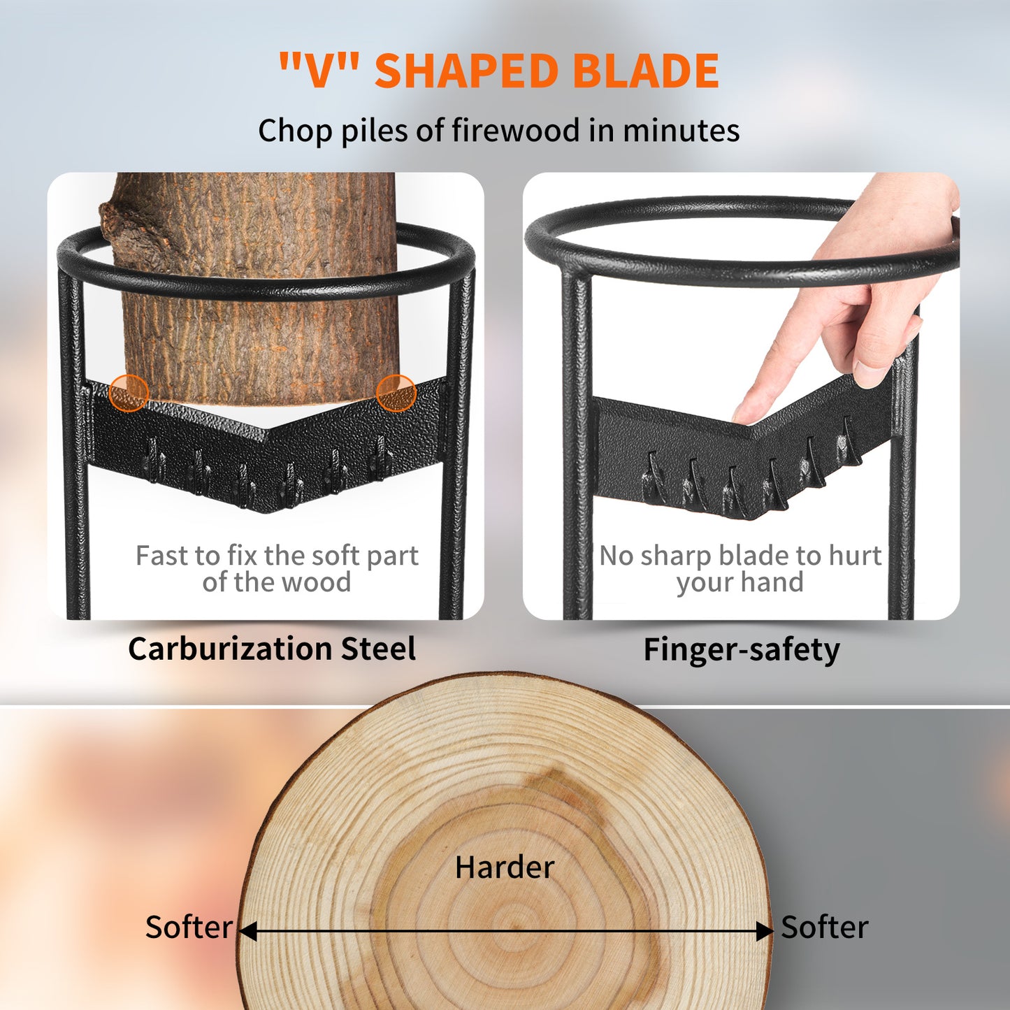 VEVOR Firewood Kindling Splitter, Wood Splitter, Unique V-Shaped Finger-Safety Blade, Manual Log Splitter For Wood Splitting, Heavy Duty Strong Steel Structure & Stability, Log Splitter