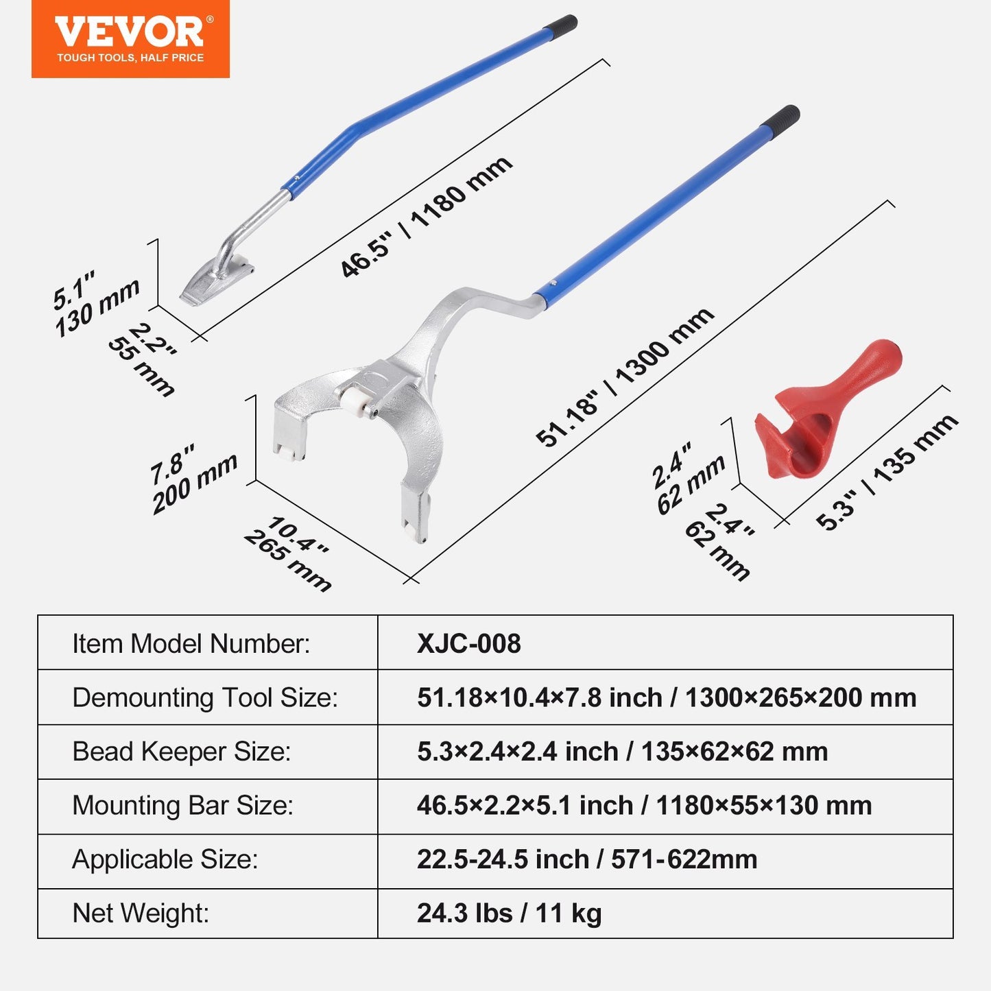 VEVOR Truck Tire Changer Mount Demount 22.5-24.5 In Radial Bias Ply Tubeless Tire