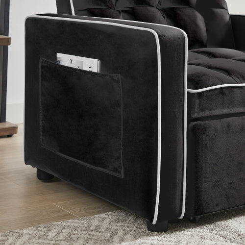 Three-in One Sofa Bed Chair Folding Sofa Bed Adjustable Back Into A Sofa Recliner Single Bed Modern Chair Bed Berth Black