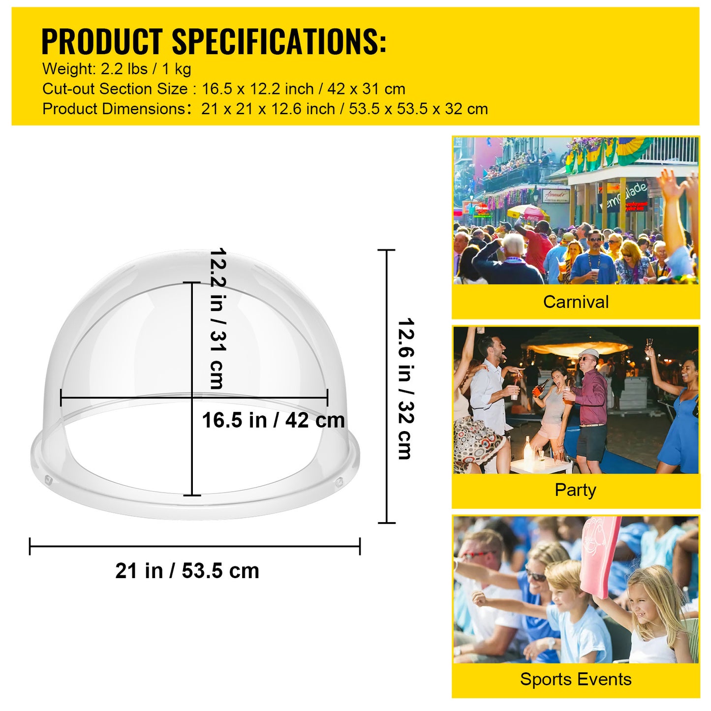 VEVOR Candy Machine Bubble Shield 20.5 Inch Clear Plastic Cotton Candy Cover For Commercial Candy Maker Machine