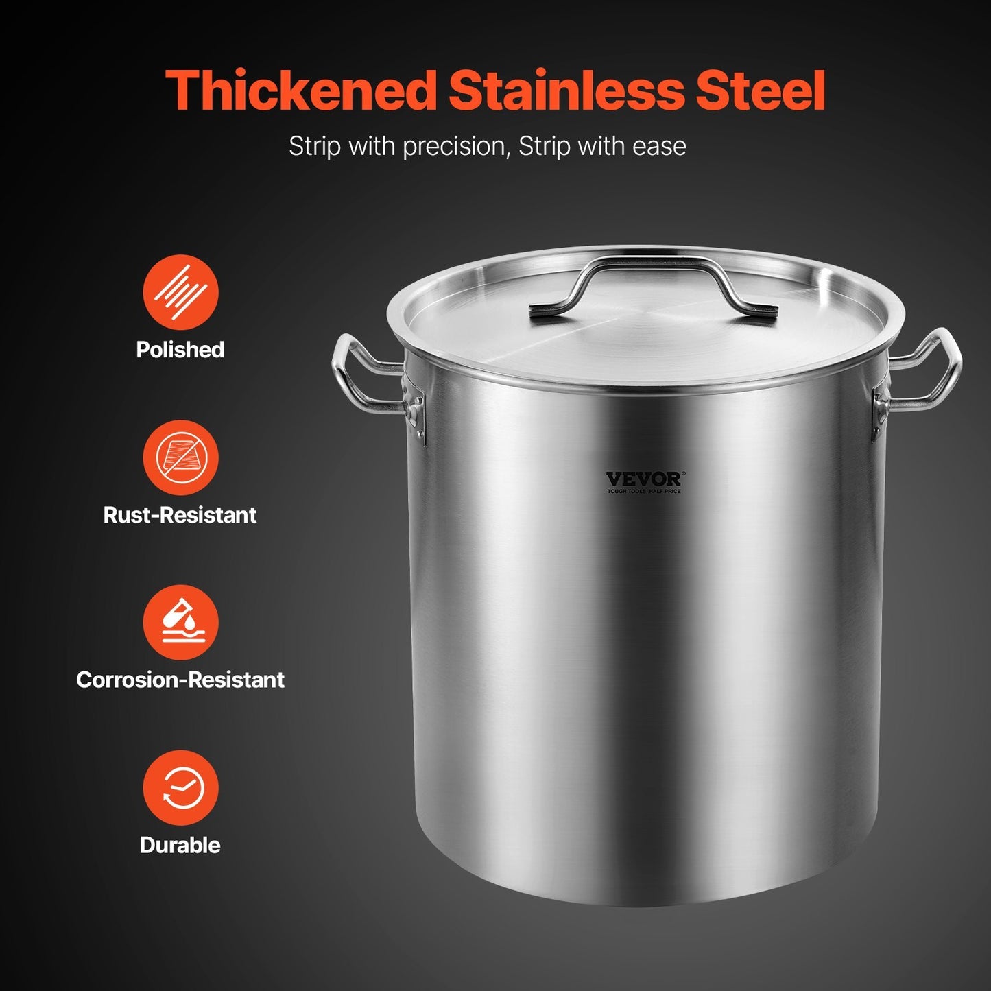 VEVOR Stainless Steel Stockpot, 42 Quart Large Cooking Pots, Cookware Sauce Pot With Strainer, Lid, And Handle, Heavy Duty Commercial Grade Stock Pot, Sanding Treatment, For Large Groups Events Silver