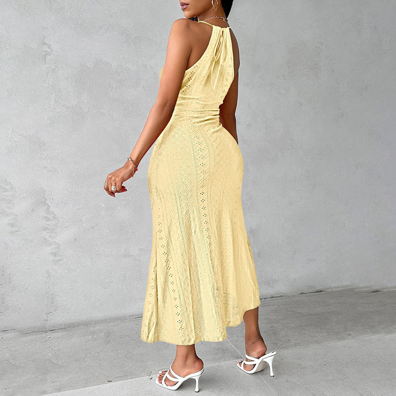 Women's Halter Neck Bodycon Midi Dresses Elegant Sleeveless Cocktail Party Dress