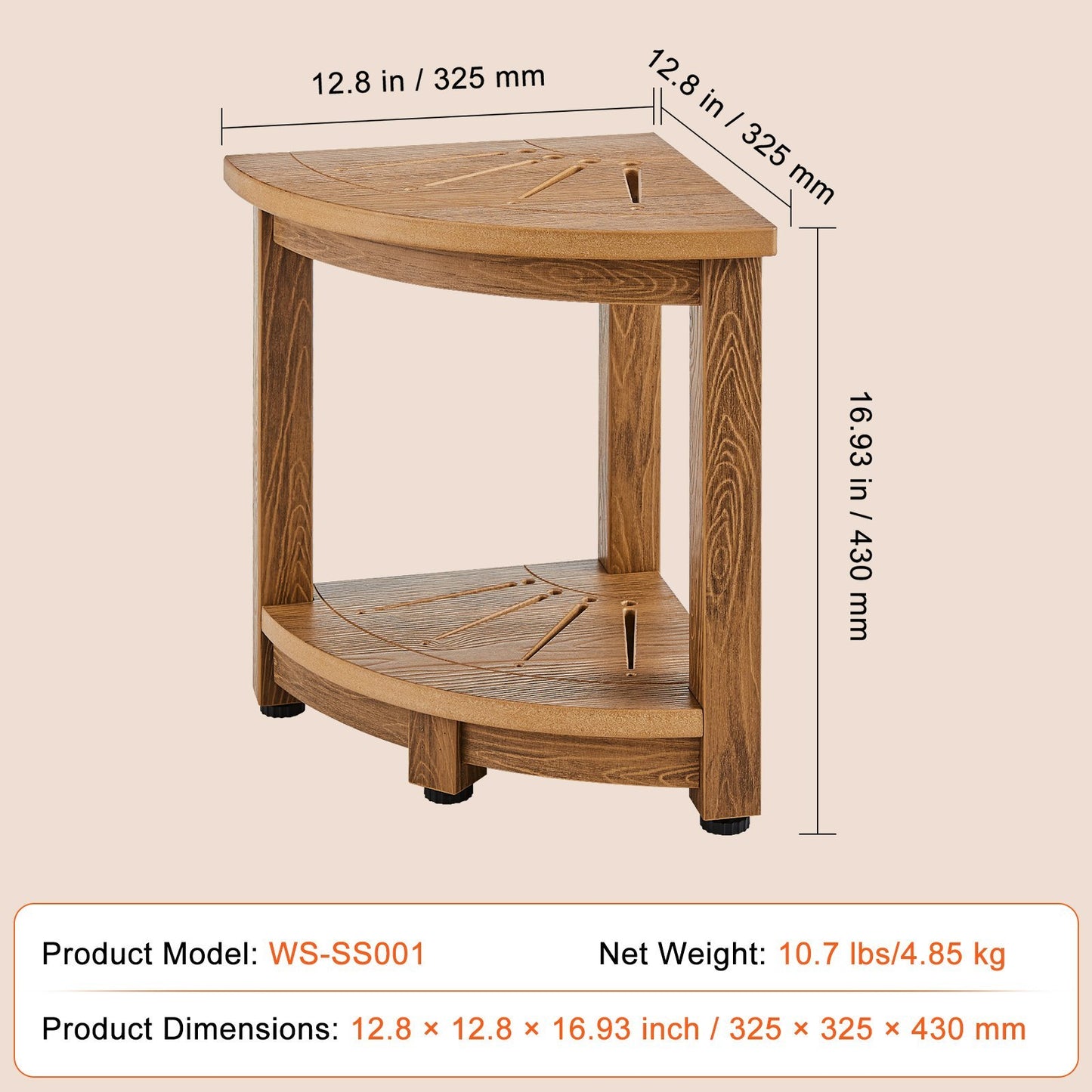 VEVOR Corner Shower Bench, Faux Wood Grain Polystyrene, 350 LBS With Storage Shelf, Water Resistant, Shower Stool For Inside & Outside Shower, For Bathroom, Living Room