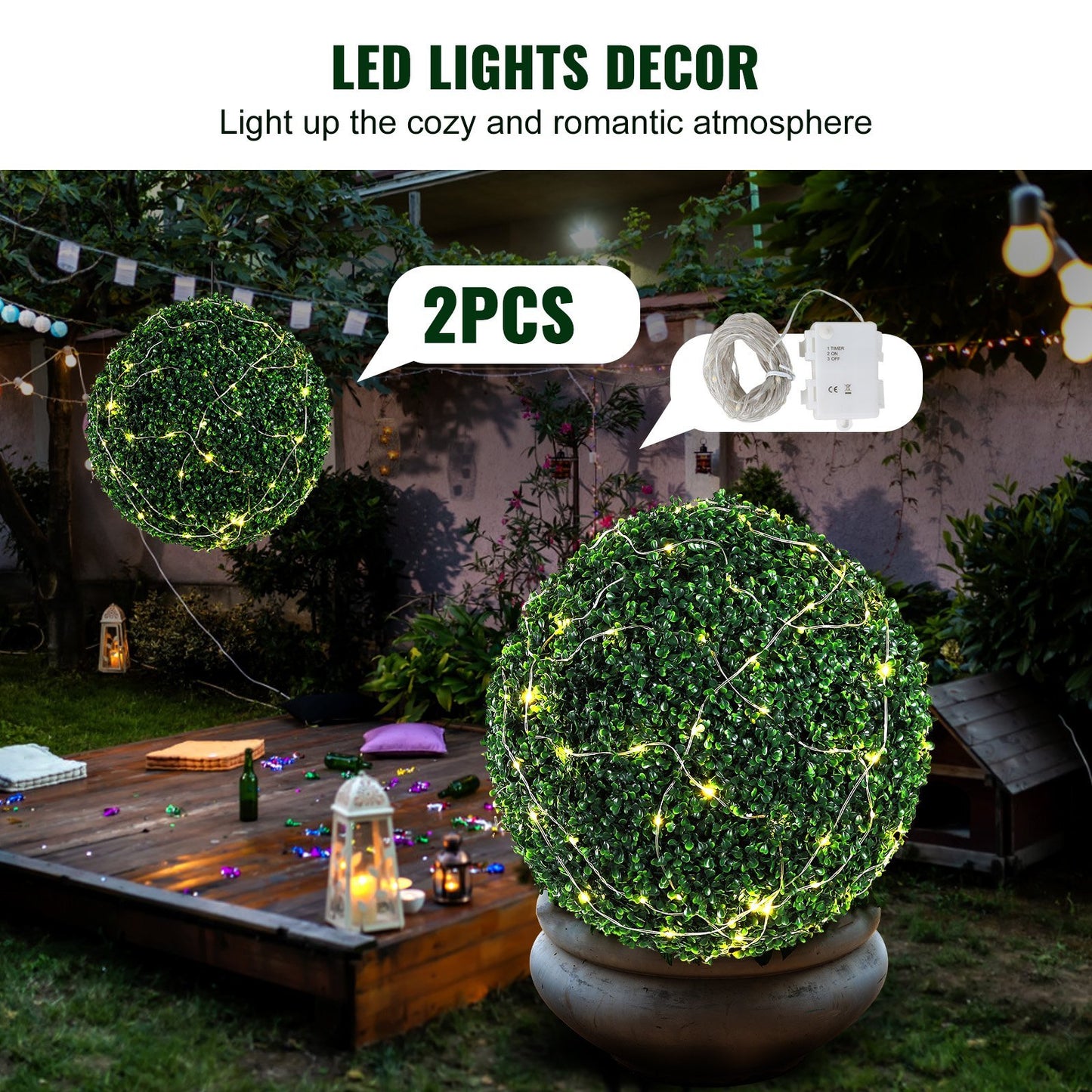 VEVOR Artificial Topiaries Boxwood Trees, 20Tall 2 Pieces , Ball Shape Faux Topiaries Plant, All Year Green Feaux Plant Decorative Balls For Backyard, Balcony,Garden, Wedding And Home