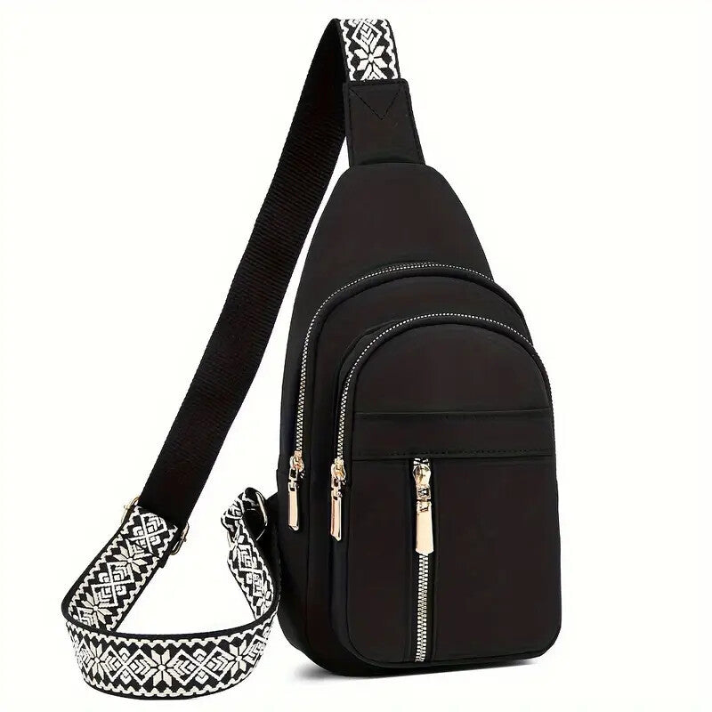 Vintage Style Women's Chest Bag, Non-Waterproof Zippered Shoulder Messenger Bag