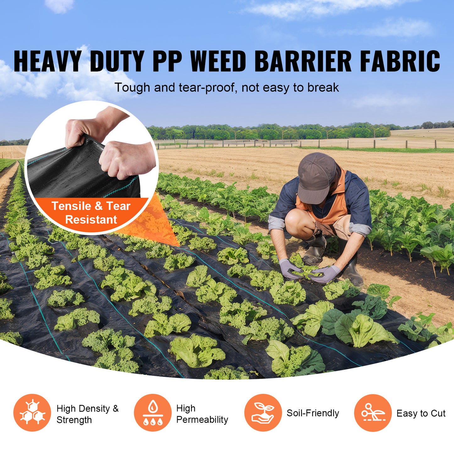 VEVOR Weed Barrier Landscape Fabric Heavy Duty Woven PP Weed Control Mat