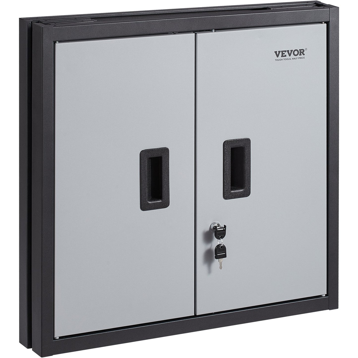 VEVOR Foldable Wall Cabinet, Metal Garage Cabinet Wall Mounted 26 Small Cabinet 240 LBS Loading Capacity Adjustable Shelf Magnetic Door File Locker For Garage Office Home Black