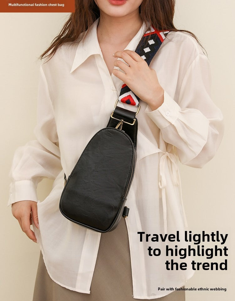Women Chest Bag Sling Bag, Guitar Strap Small Crossbody PU Leather