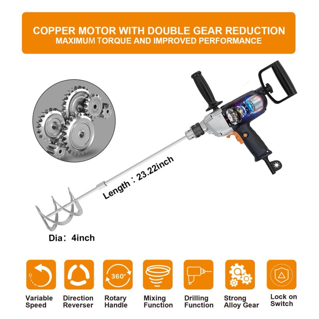 Drill Mixer Set With Spade Handle Inch Electric Corded Mixing Drill Machine 9A Motor Concrete Mud Mixer