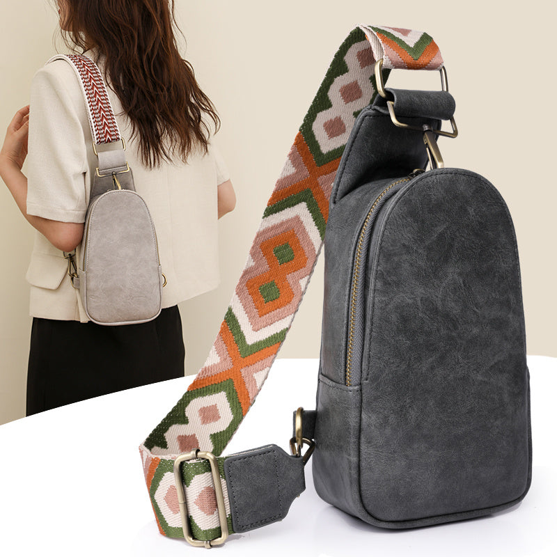 Women Chest Bag Sling Bag, Guitar Strap Small Crossbody PU Leather