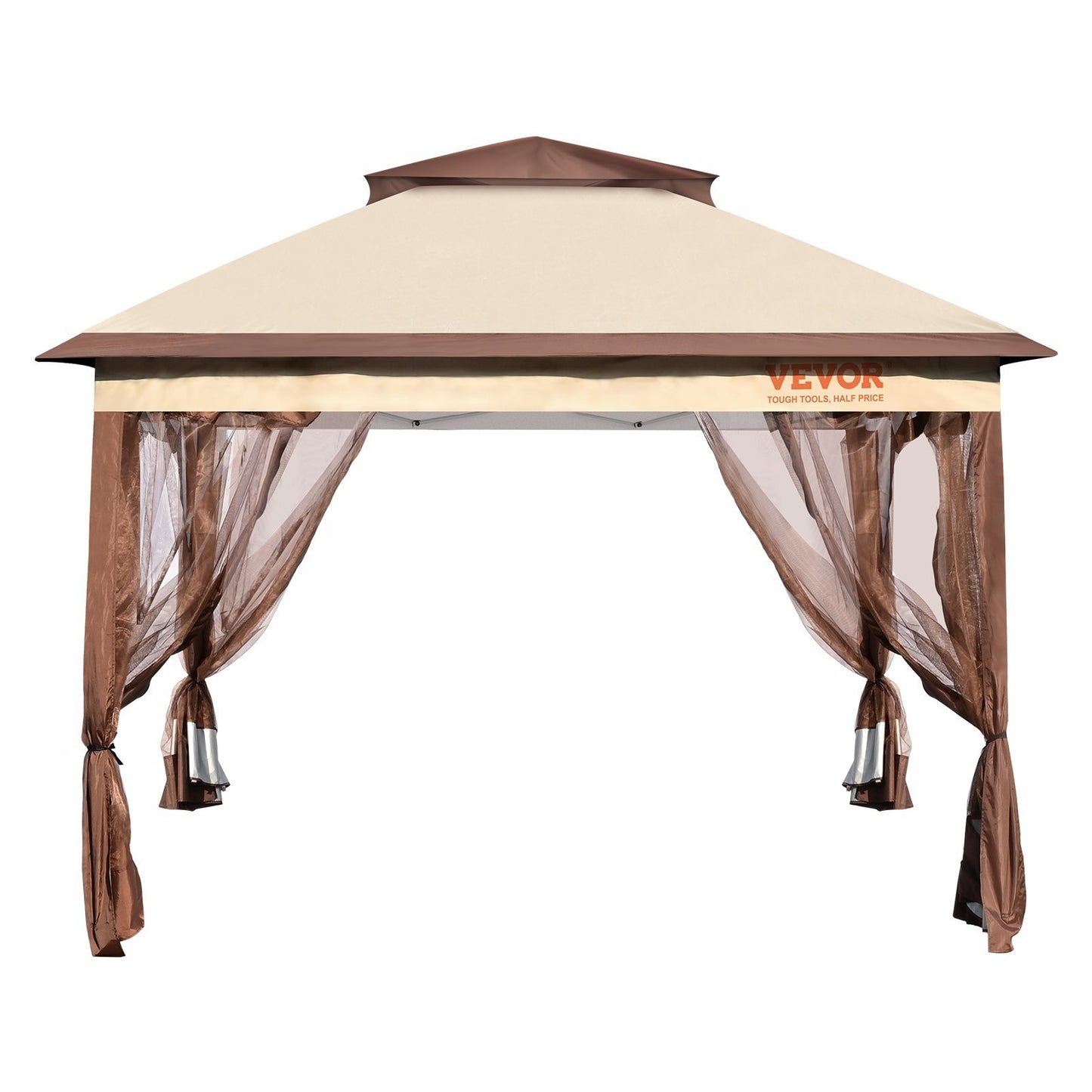 VEVOR Patio Gazebo, 11 X 11 FT Pop Up Gazebo For 8-10 Person, With Mosquito Netting, Metal Frame, And PU Coated 250D Oxford Cloth, Outdoor Canopy Shelter For Patio, Backyard, Lawn, Garden, Deck