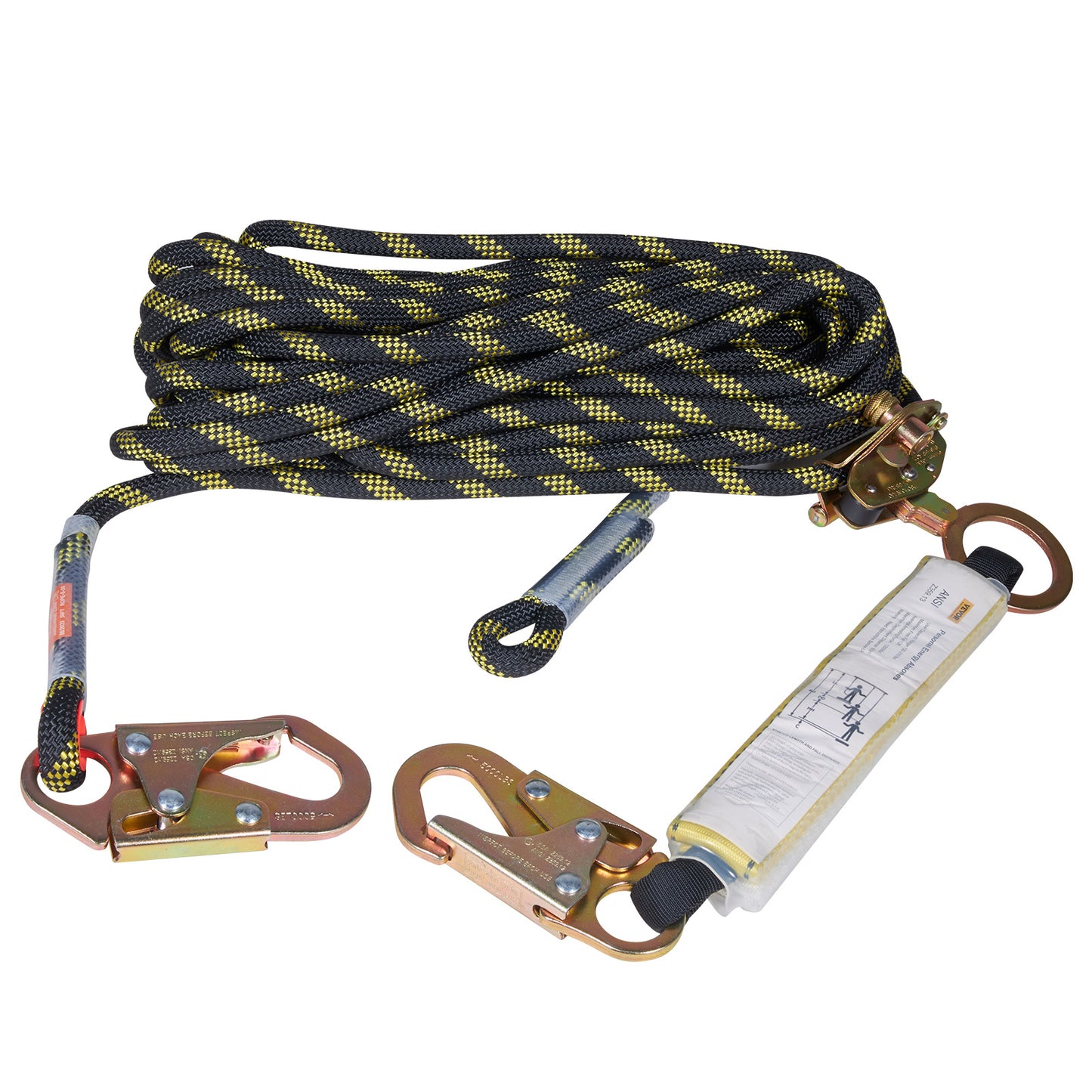 VEVOR Vertical Lifeline Assembly, 0.55 X 50 Fall Protection Rope With 30 KN Breaking Tension, Polyester Roofing Rope With Steel Snap Hooks, Rope Grab, And Shock Absorber, ANSI Compliant