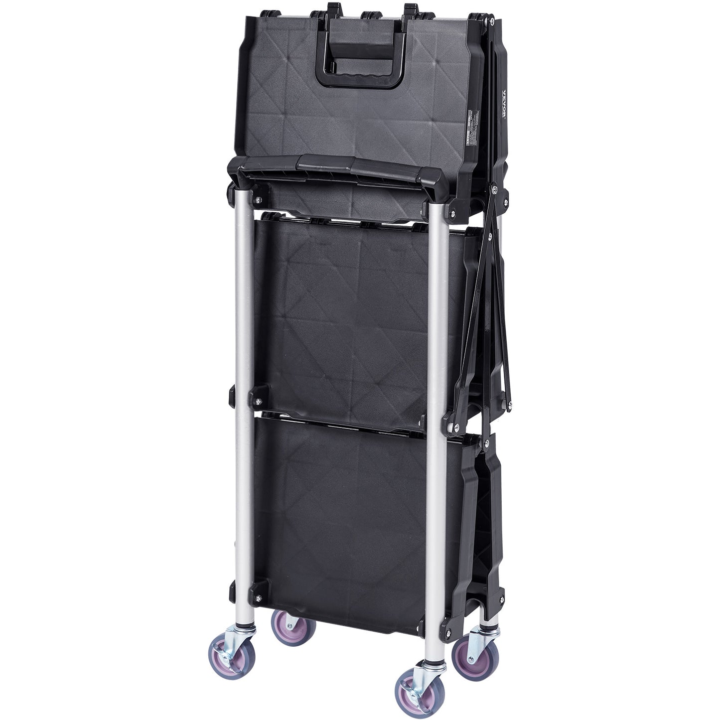 VEVOR Foldable Utility Service Cart, 3 Shelf 165LBS Heavy Duty Plastic Rolling Cart With Lockable Wheels, Ergonomic Handle, Portable Garage Tool Cart