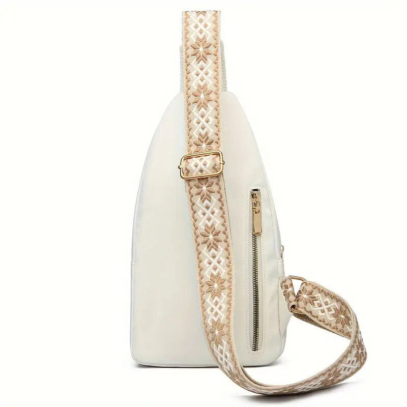 Vintage Style Women's Chest Bag, Non-Waterproof Zippered Shoulder Messenger Bag