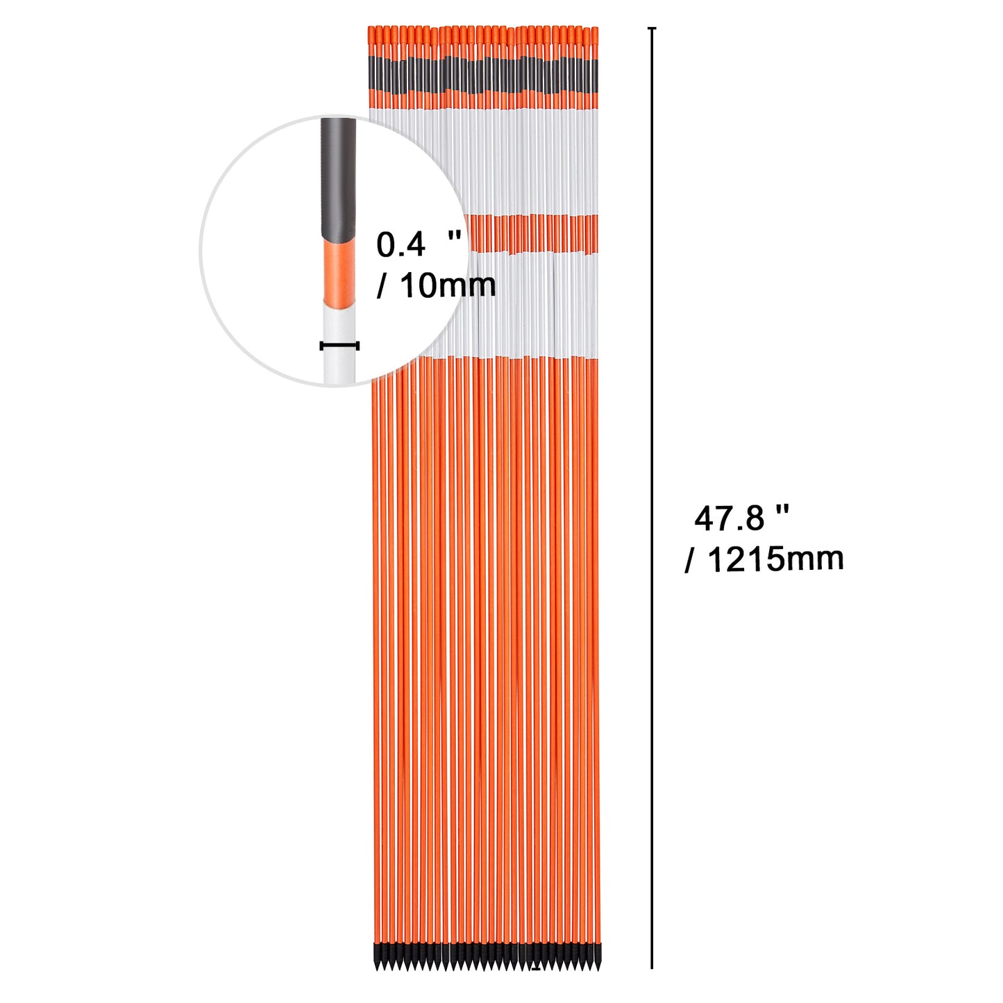 VEVOR Driveway Markers, 30 PCS 48 Inch, 0.4 Inch Diameter, Orange Fiberglass Poles Snow Stakes With Reflective Tape, Steel Drill Bit & Protection Gloves For Parking Lots, Walkways Easy Visibility