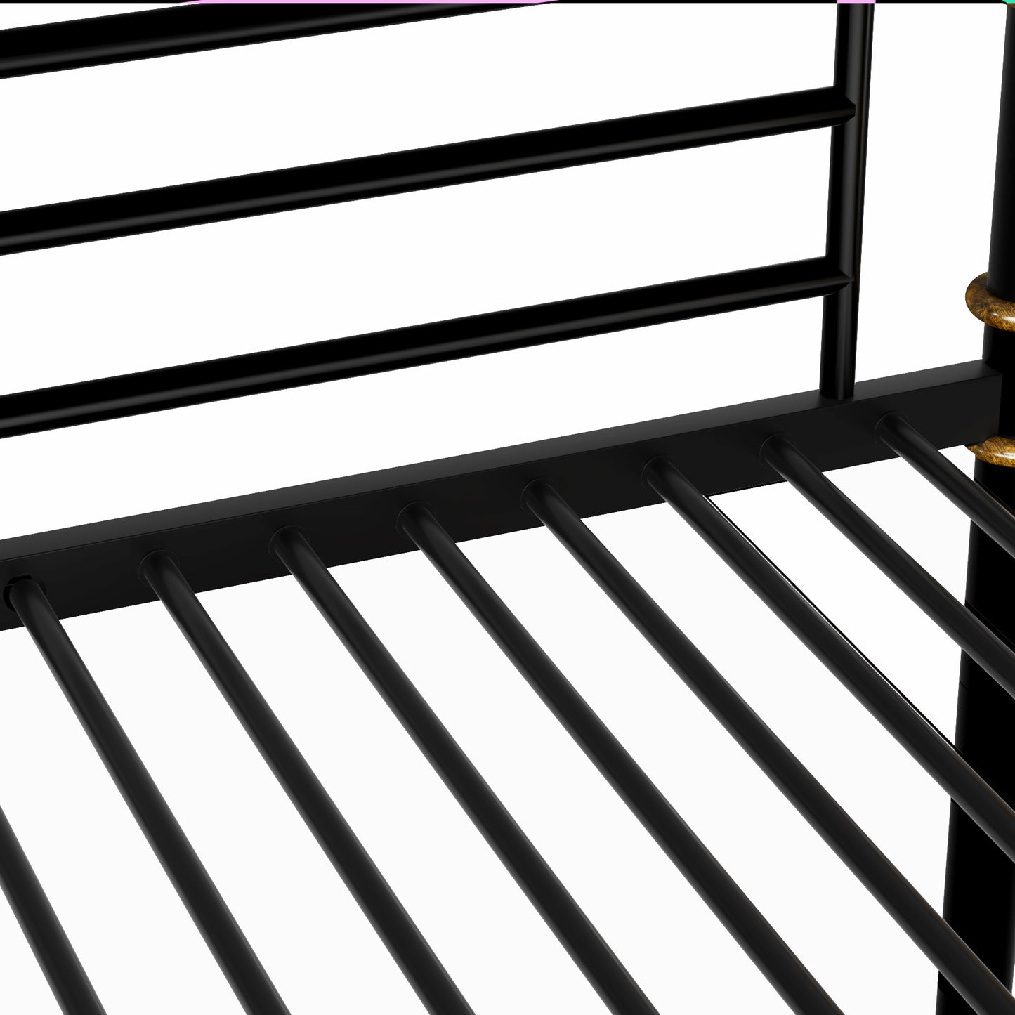 Double Bed Plus Double Bed Plus Metal Bunk Bed, Industrial Grade Detachable Bunk Bed With Safety Railing, Suitable For Teenagers, Black