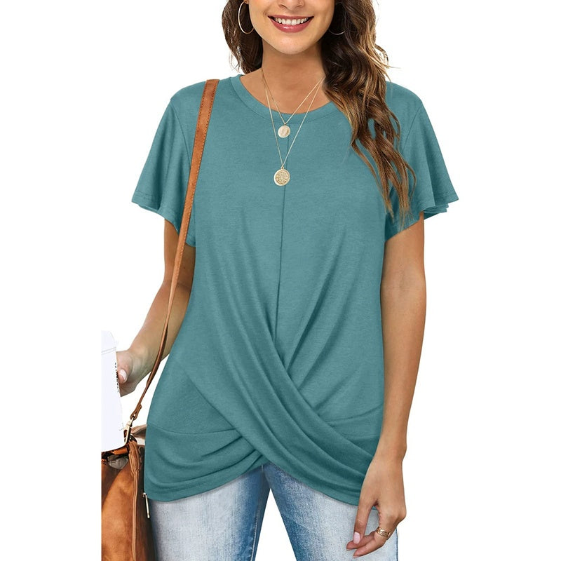 Women's Plus Size Twist Front T Shirt Casual Short Sleeve Round Neck Tunic Tops