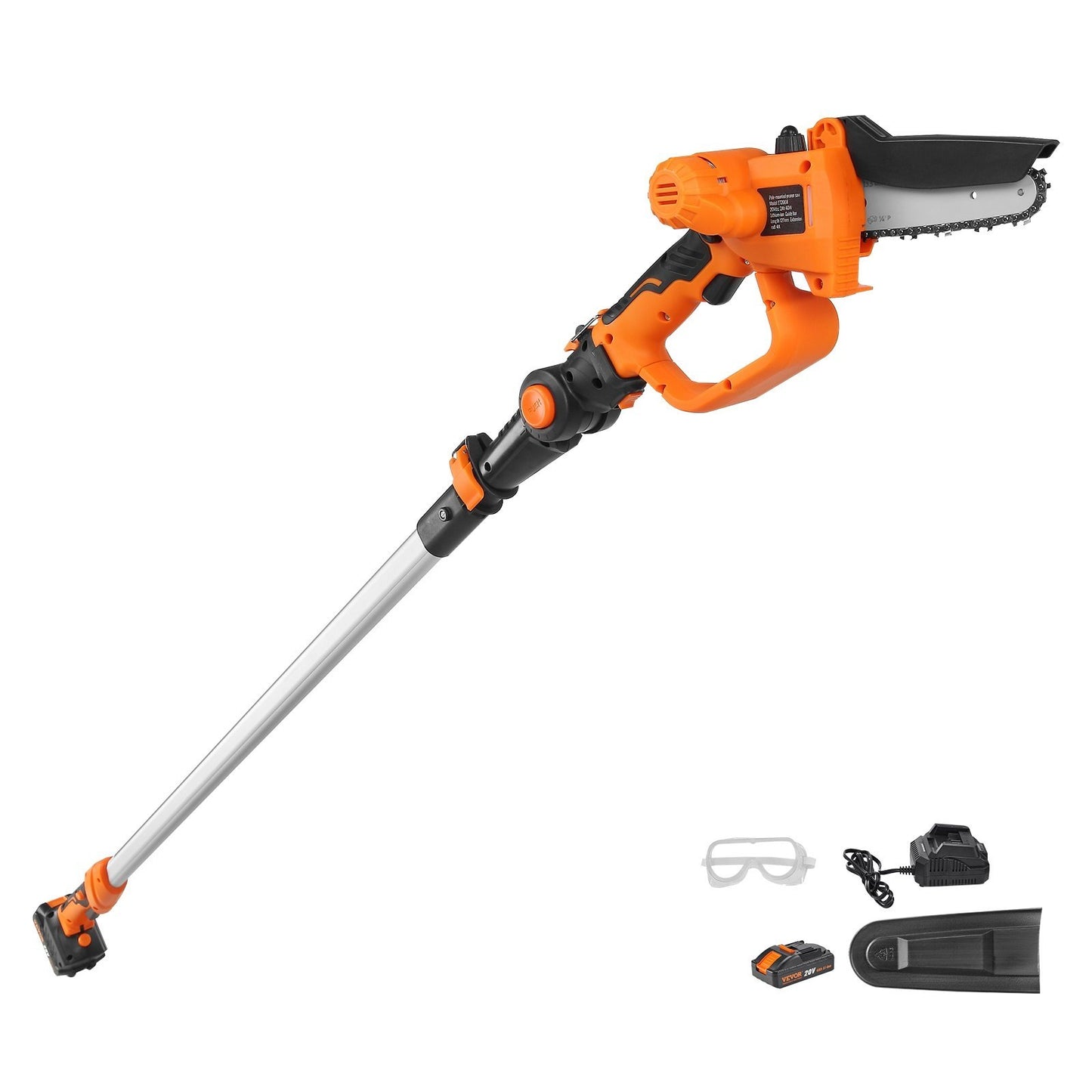 VEVOR 2-in-1 Cordless Pole Saw & Mini Chainsaw, 20V 4Ah Battery Pole Chainsaw, Cutting Capacity 8 Ft Reach Pole Saw For Branch Cutting & Tree Trimming Battery And Blade Cover Included
