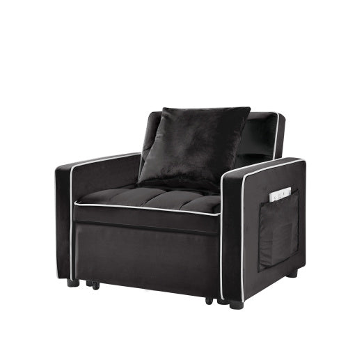 Three-in One Sofa Bed Chair Folding Sofa Bed Adjustable Back Into A Sofa Recliner Single Bed Modern Chair Bed Berth Black