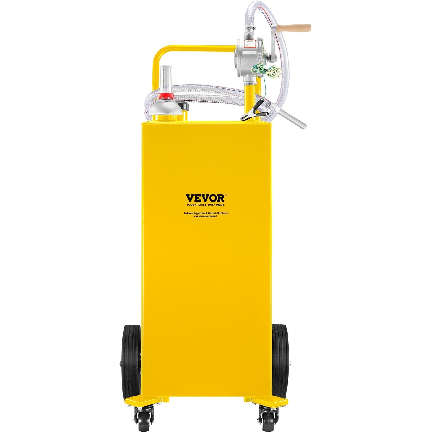 VEVOR 30 Gallon Fuel Caddy, Gas Storage Tank 4 Wheels, With Manual Transfer Pump, Gasoline Diesel Fuel Container For Cars, Lawn Mowers, ATVs, Boats, More, Yellow